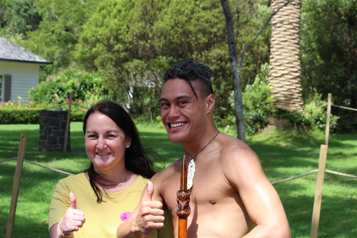 Tracy with Maori warrior
