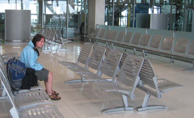 Tracy waiting at Bangkok airport...