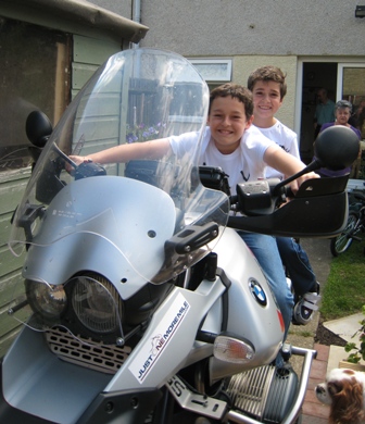 Sean and Konnor get to grips with my bike...