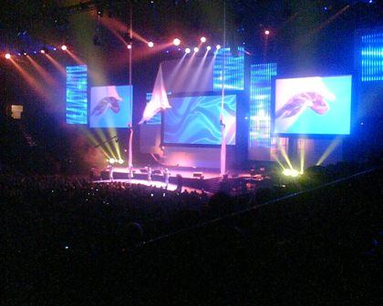 The impressive stage setup at the IBM conference - complete with performers from Cirque du Soleil