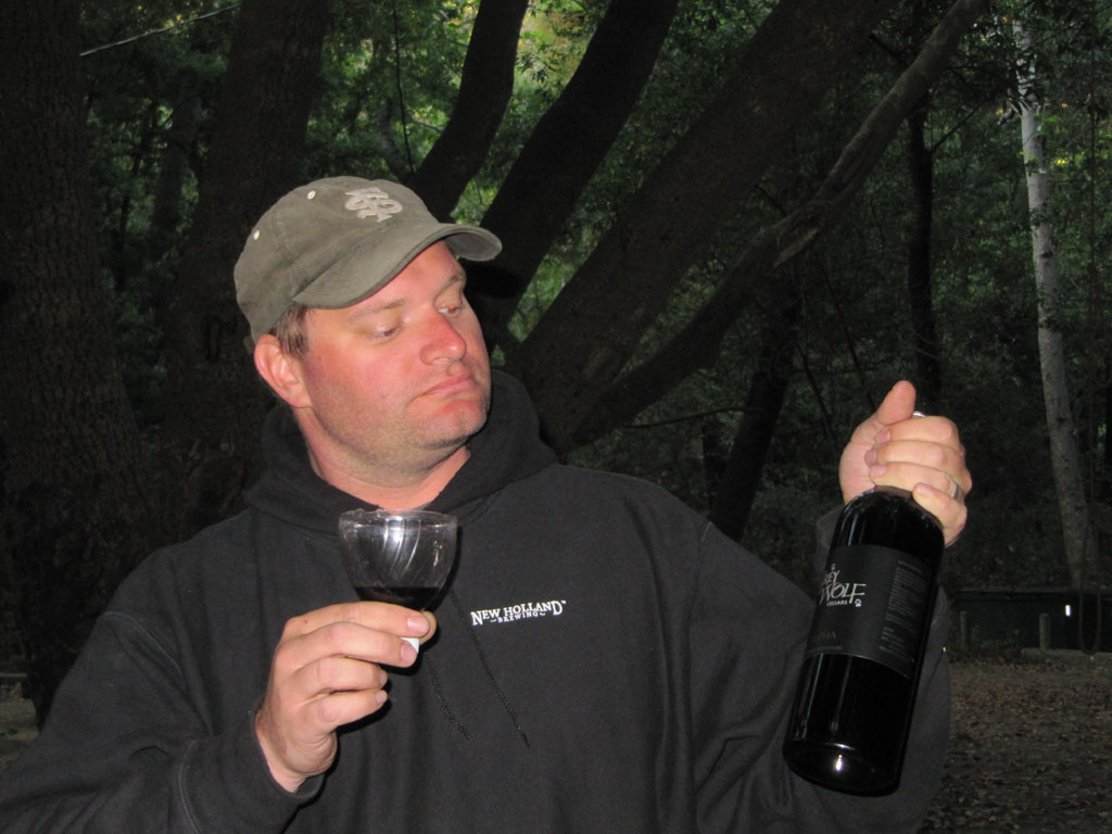Steve sampling the Grey Wolf wine