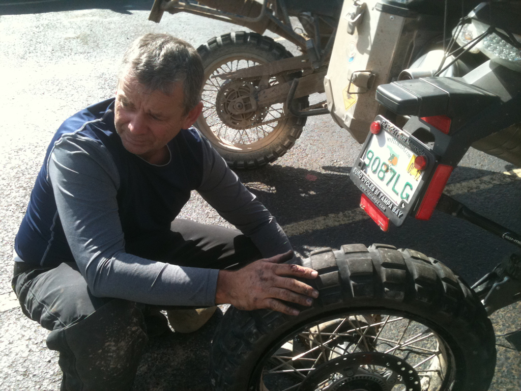 Harold attempting a tyre repair