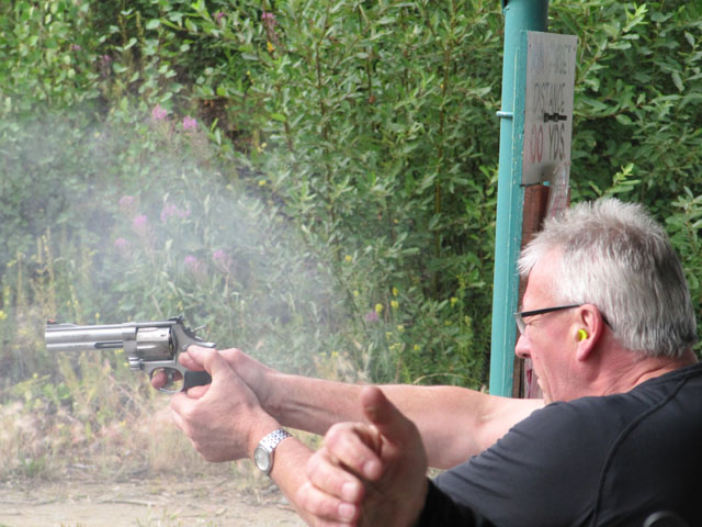 'Go ahead, Punk, make my day' – Nick pretends to be Clint Eastwood with a 44 Magnum