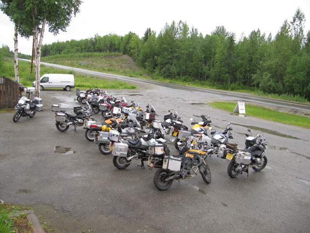 Outside the closed cafe, the bikes await the next leg of the journey...