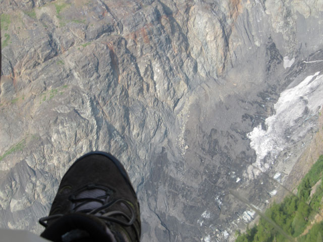 Looking down at a glacier below, after the world dropped away