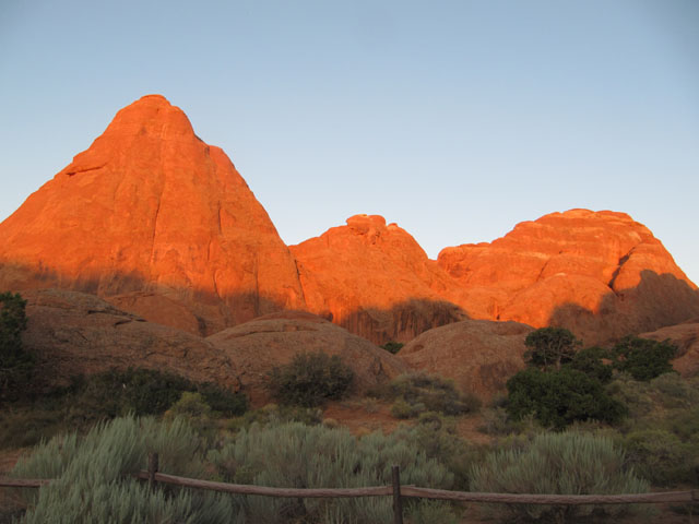 Rocks at Devil's Garden, illuminated by the dawn sun...