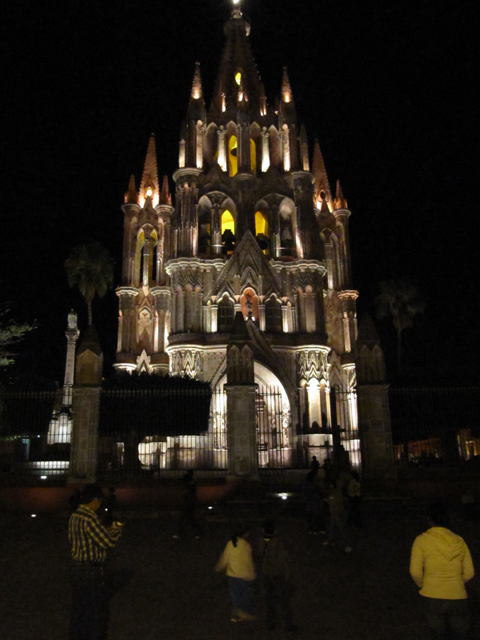 The church in the square in San Miguel de Allende at night The church in the square in San Miguel de Allende at night