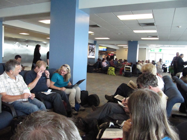 The group, patiently waiting in the airport...