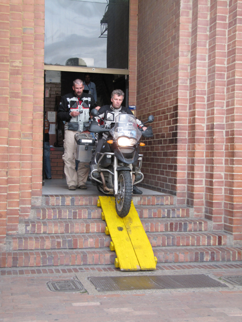 Ed frees his bike from the confines of the warehouse...