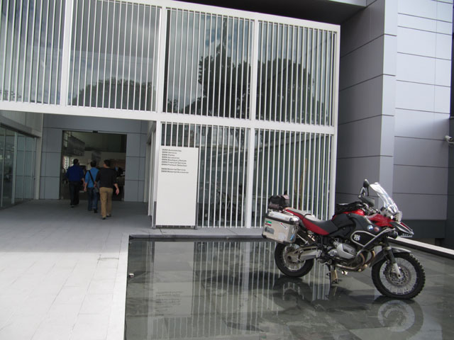 Nick's bike, pride of place outside the dealership...