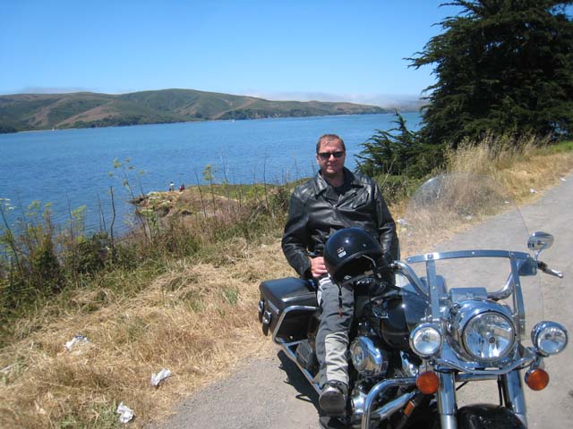 Relaxing by the bay, Paul on the Harley