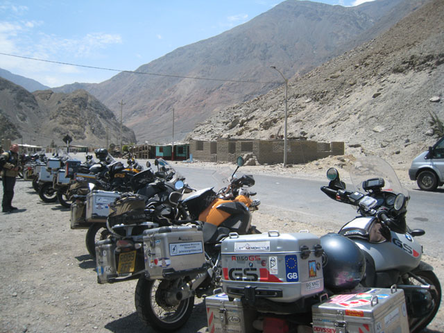 Parked up outside the cafe, Chuquicara, Peru...