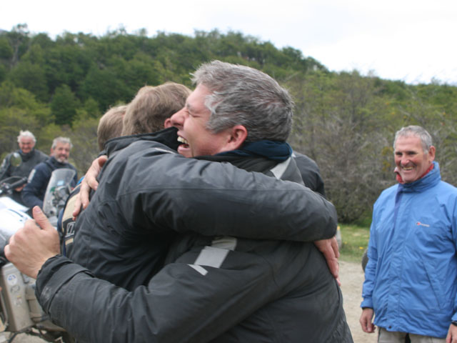 A running bear hug with Aaron and a cracked rib, but who cares!... pic courtesy of Finn Gillespie