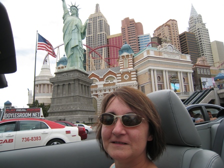 Tracy enjoys the sights, here outside New York, New York...