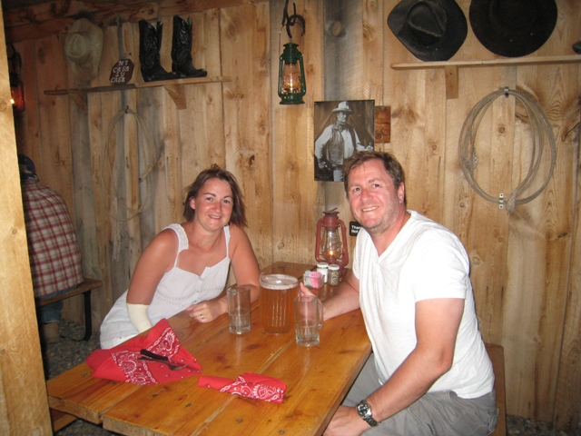 Tracy and Paul relax with a pitcher of cold beer…