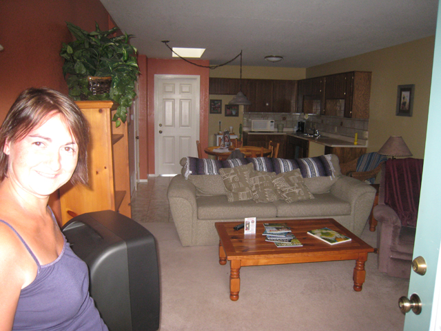 Tracy grins at the size of our suite…