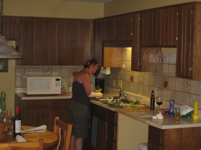 Tracy prepares our first meal in for almost 2 weeks…