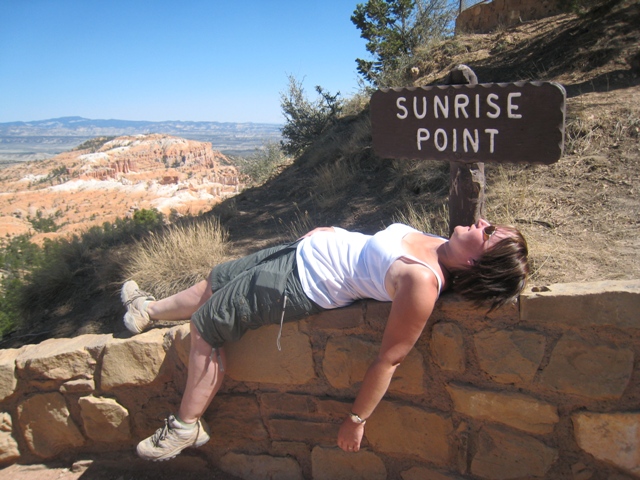 Tracy celebrates arriving back at the top of the canyon by lying down for a well-earned rest…